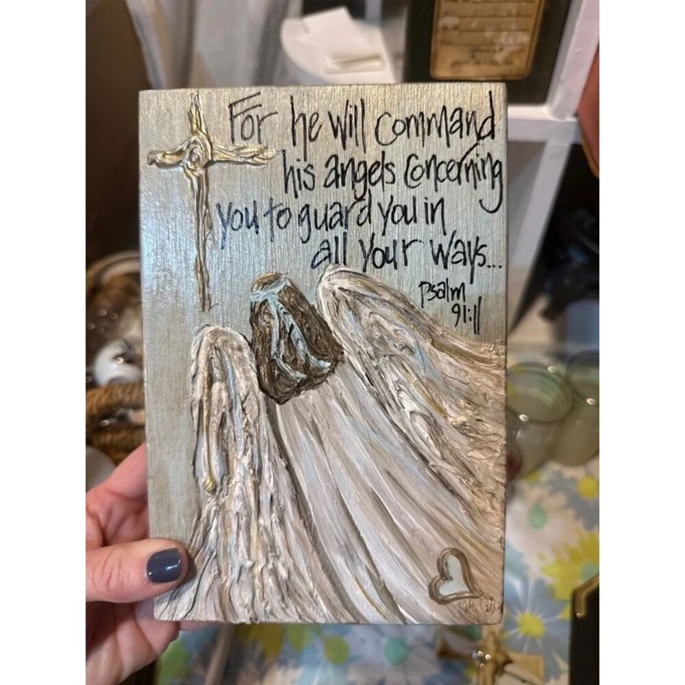 Painted wood block - angel - psalm 91:11